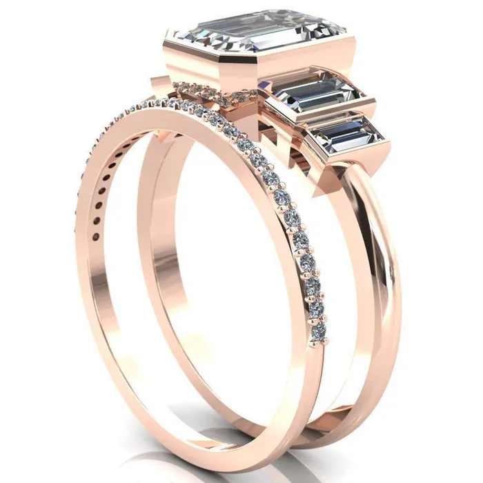 Fire Brilliance Lois Emerald Center Stone Baguette Accent 5 Stone Ring Rings
