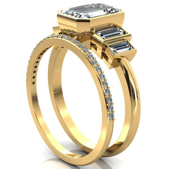 Fire Brilliance Lois Emerald Center Stone Baguette Accent 5 Stone Ring Rings