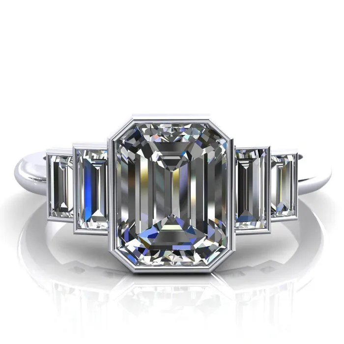 Fire Brilliance Lois Emerald Center Stone Baguette Accent 5 Stone Ring Rings