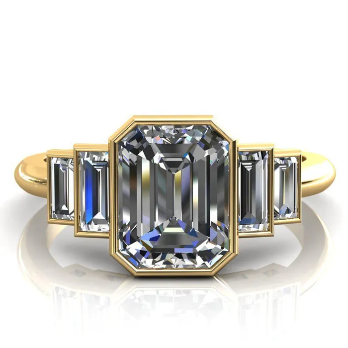 Fire Brilliance Lois Emerald Center Stone Baguette Accent 5 Stone Ring Rings