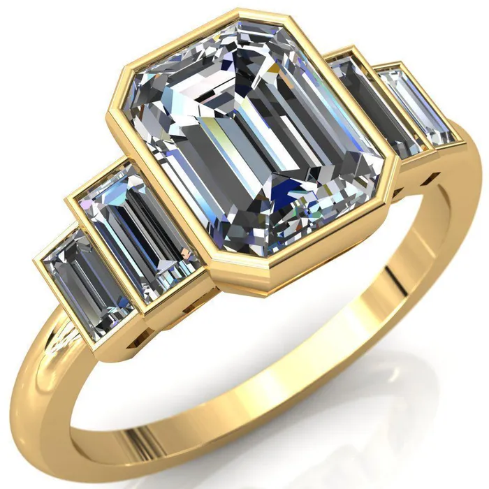 Fire Brilliance Lois Emerald Center Stone Baguette Accent 5 Stone Ring Rings