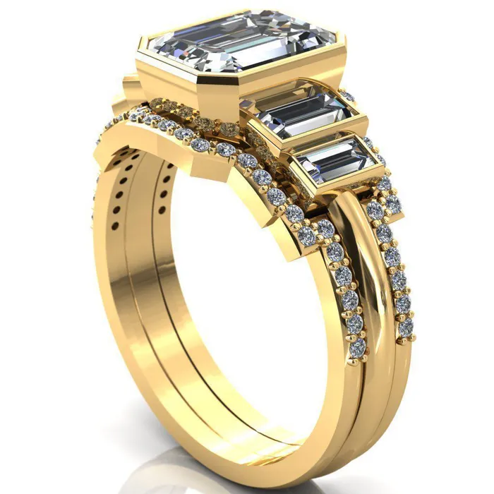 Fire Brilliance Lois Emerald Center Stone Baguette Accent 5 Stone Ring Rings