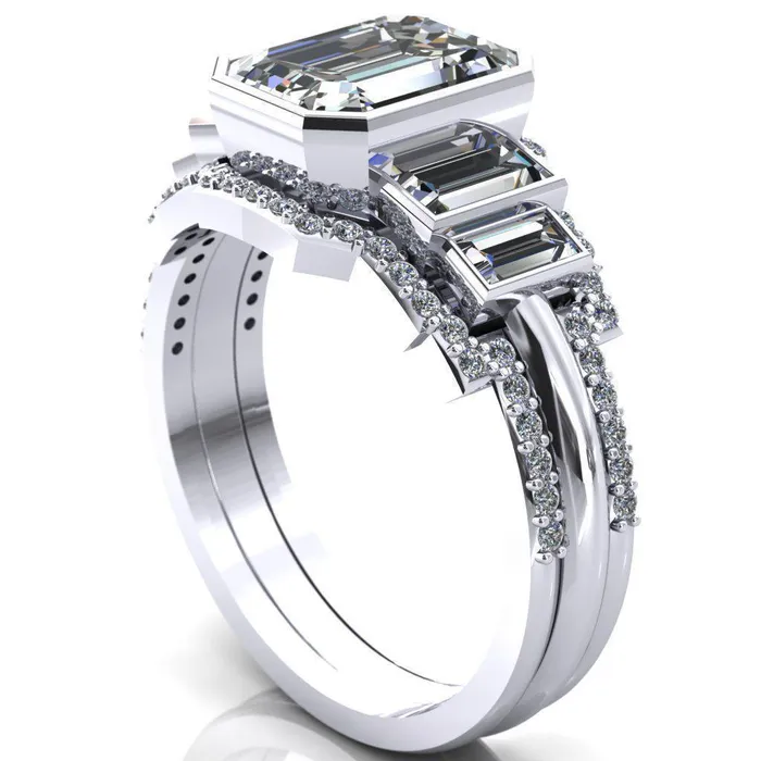 Fire Brilliance Lois Emerald Center Stone Baguette Accent 5 Stone Ring Rings