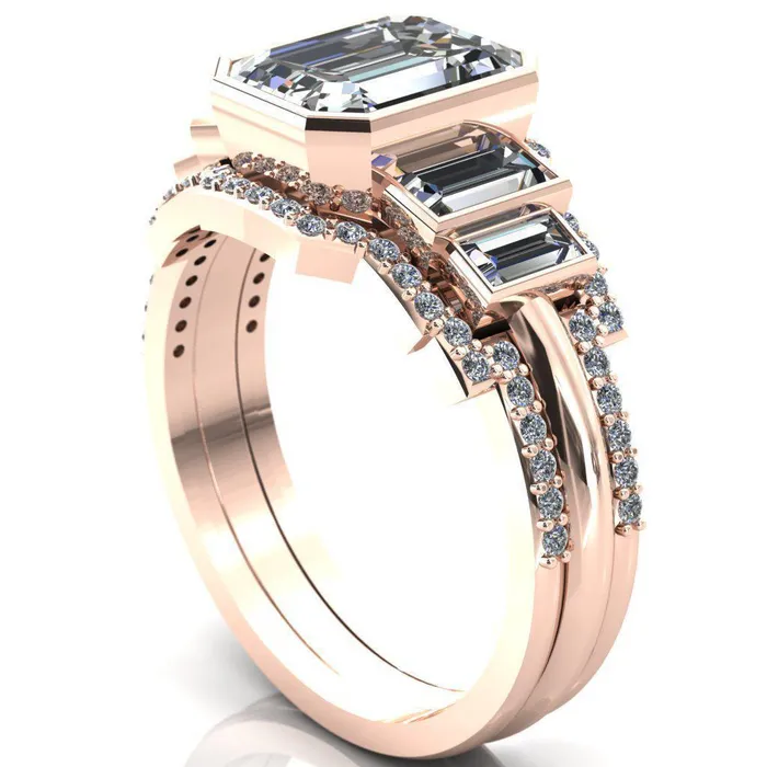 Fire Brilliance Lois Emerald Center Stone Baguette Accent 5 Stone Ring Rings