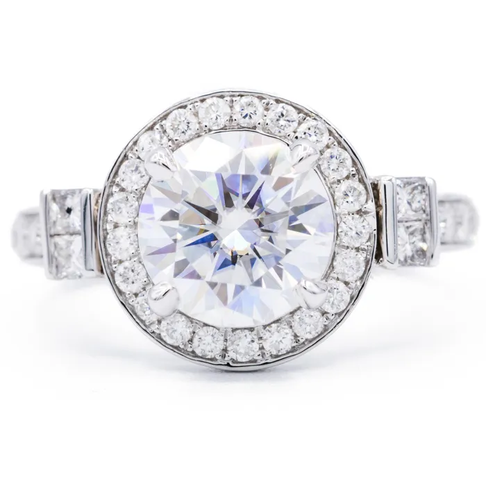 Fire Brilliance Rings 85mm Round Center 14K White Gold Halo Ring