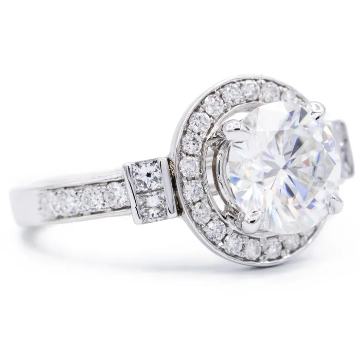 Fire Brilliance Rings 85mm Round Center 14K White Gold Halo Ring