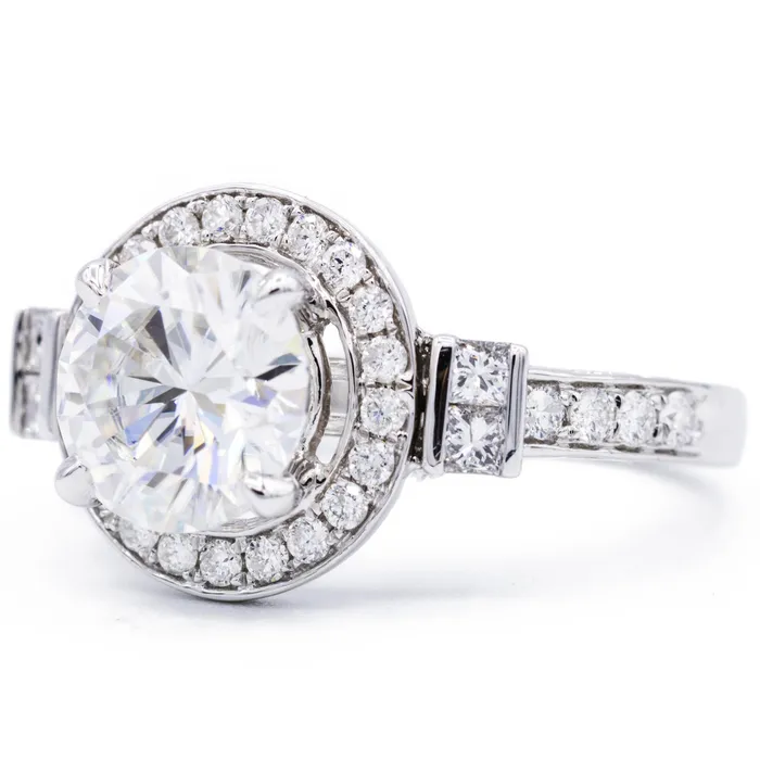 Fire Brilliance Rings 85mm Round Center 14K White Gold Halo Ring