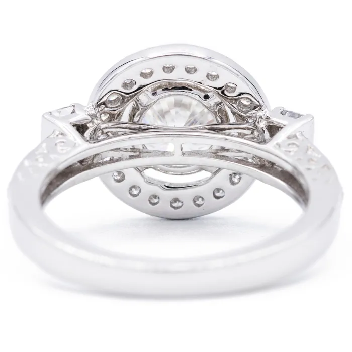 Fire Brilliance Rings 85mm Round Center 14K White Gold Halo Ring