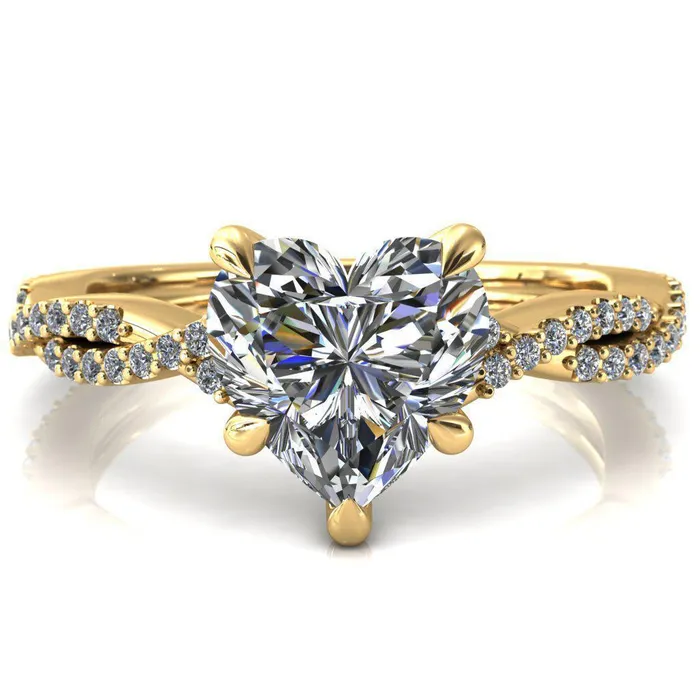 Fire Brilliance Rings Amberley Heart Moissanite 5 Claw Prong 12 Infinity Diamond Accent Ring Engagement Ring