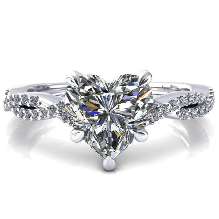 Fire Brilliance Rings Amberley Heart Moissanite 5 Claw Prong 12 Infinity Diamond Accent Ring Engagement Ring