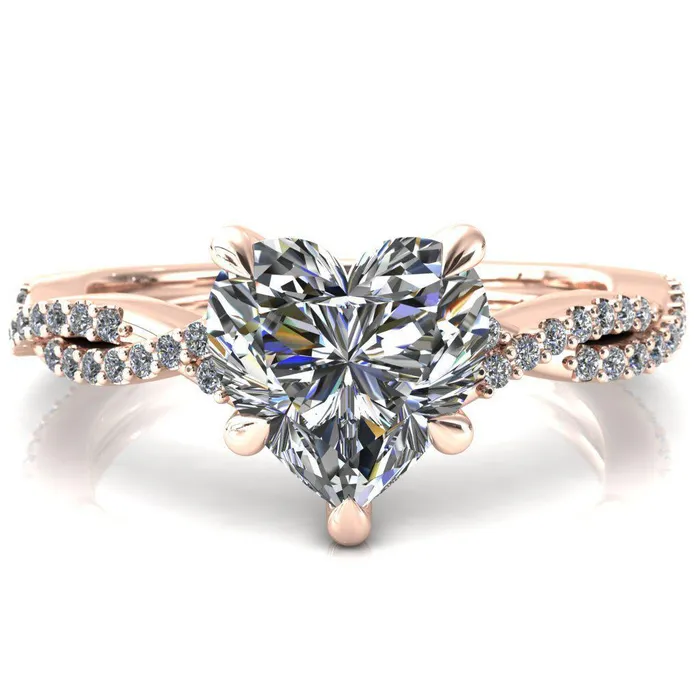 Fire Brilliance Rings Amberley Heart Moissanite 5 Claw Prong 12 Infinity Diamond Accent Ring Engagement Ring