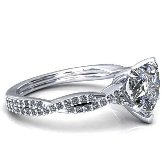 Fire Brilliance Rings Amberley Heart Moissanite 5 Claw Prong 12 Infinity Diamond Accent Ring Engagement Ring