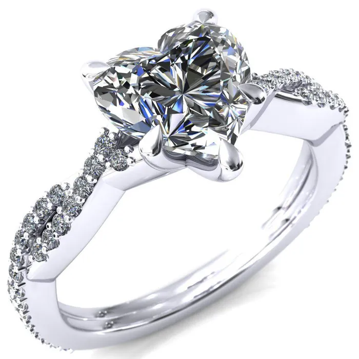 Fire Brilliance Rings Amberley Heart Moissanite 5 Claw Prong 12 Infinity Diamond Accent Ring Engagement Ring