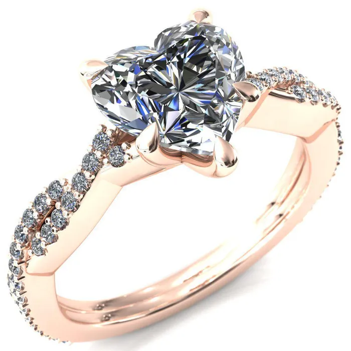 Fire Brilliance Rings Amberley Heart Moissanite 5 Claw Prong 12 Infinity Diamond Accent Ring Engagement Ring