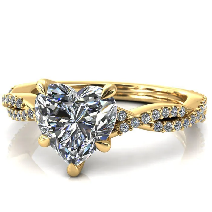 Fire Brilliance Rings Amberley Heart Moissanite 5 Claw Prong 12 Infinity Diamond Accent Ring Engagement Ring