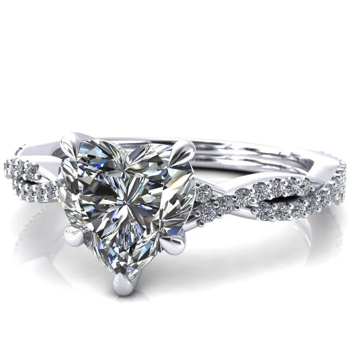 Fire Brilliance Rings Amberley Heart Moissanite 5 Claw Prong 12 Infinity Diamond Accent Ring Engagement Ring