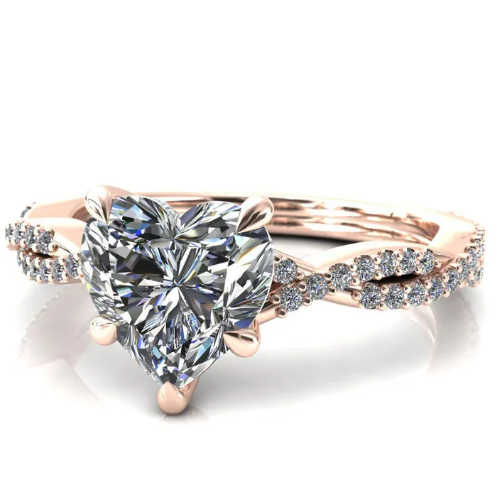 Fire Brilliance Rings Amberley Heart Moissanite 5 Claw Prong 12 Infinity Diamond Accent Ring Engagement Ring