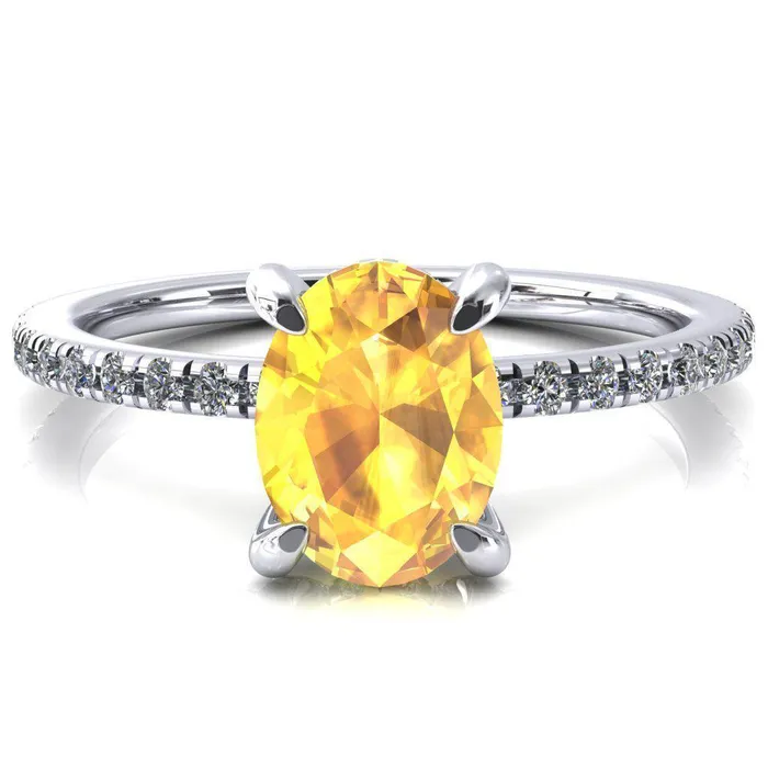 Fire Brilliance Rings Ezili Oval Yellow Sapphire 4 Claw Prong Micro Pave Diamond Sides Engagement Ring Fire Brilliance Rings Ezili Oval Yellow Sapphire 4 Claw Prong Micro Pave Diamond Sides Engagement Ring