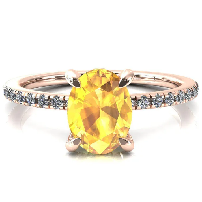 Fire Brilliance Rings Ezili Oval Yellow Sapphire 4 Claw Prong Micro Pave Diamond Sides Engagement Ring