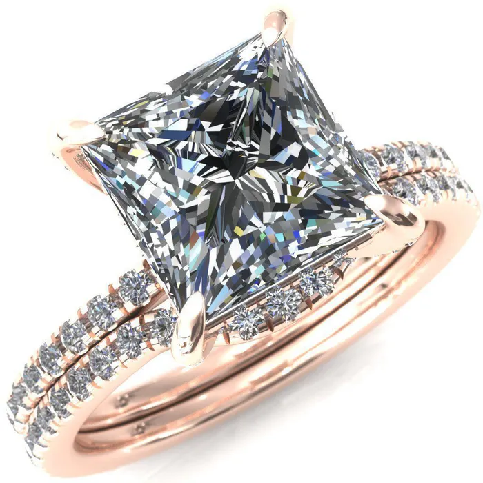 Fire Brilliance Rings Ezili PrincessSquare Moissanite 4 Claw Prong Micro Pave Diamond Sides Engagement Ring Fire Brilliance Rings Ezili PrincessSquare Moissanite 4 Claw Prong Micro Pave Diamond Sides Engagement Ring