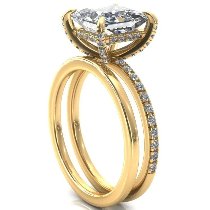 Fire Brilliance Rings Ezili PrincessSquare Moissanite 4 Claw Prong Micro Pave Diamond Sides Engagement Ring