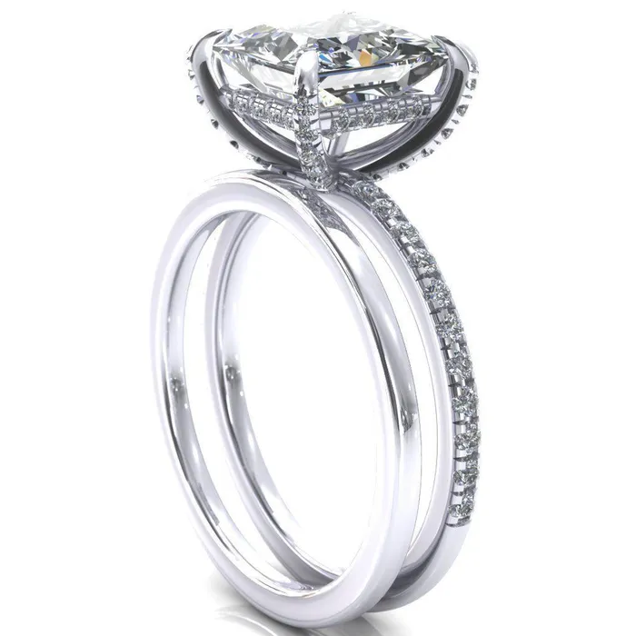 Fire Brilliance Rings Ezili PrincessSquare Moissanite 4 Claw Prong Micro Pave Diamond Sides Engagement Ring