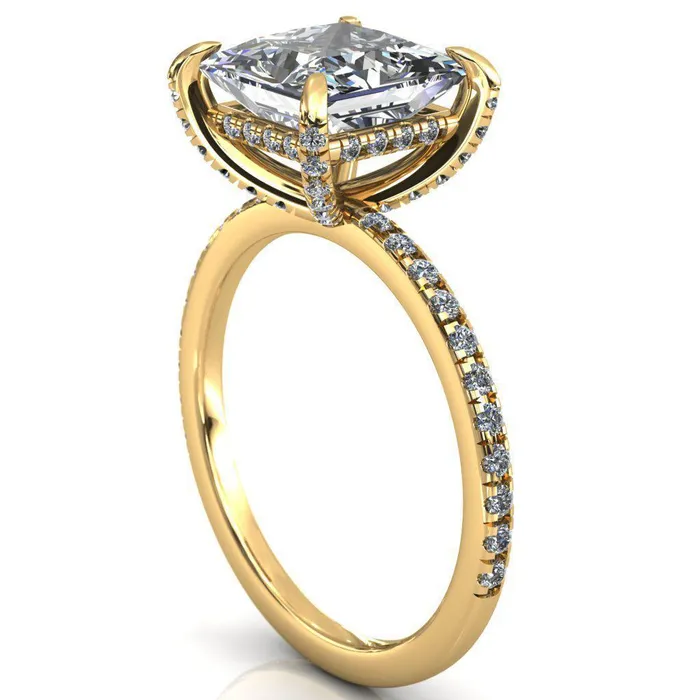 Fire Brilliance Rings Ezili PrincessSquare Moissanite 4 Claw Prong Micro Pave Diamond Sides Engagement Ring