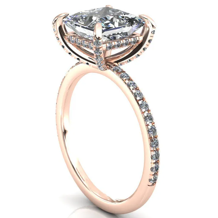 Fire Brilliance Rings Ezili PrincessSquare Moissanite 4 Claw Prong Micro Pave Diamond Sides Engagement Ring