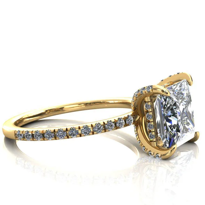 Fire Brilliance Rings Ezili PrincessSquare Moissanite 4 Claw Prong Micro Pave Diamond Sides Engagement Ring