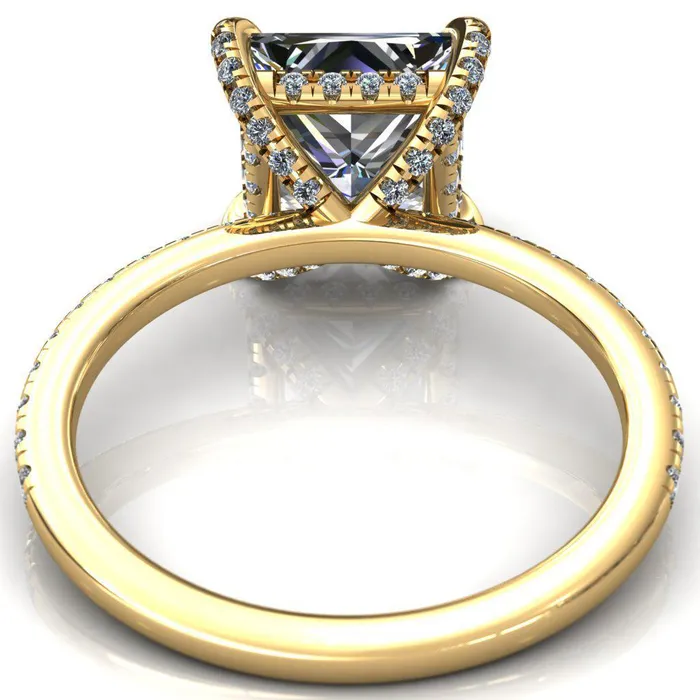 Fire Brilliance Rings Ezili PrincessSquare Moissanite 4 Claw Prong Micro Pave Diamond Sides Engagement Ring