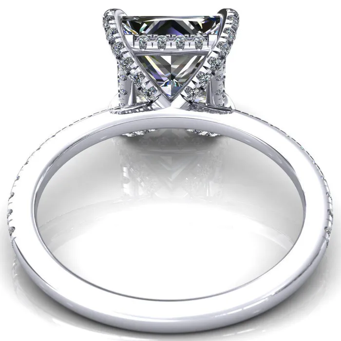 Fire Brilliance Rings Ezili PrincessSquare Moissanite 4 Claw Prong Micro Pave Diamond Sides Engagement Ring