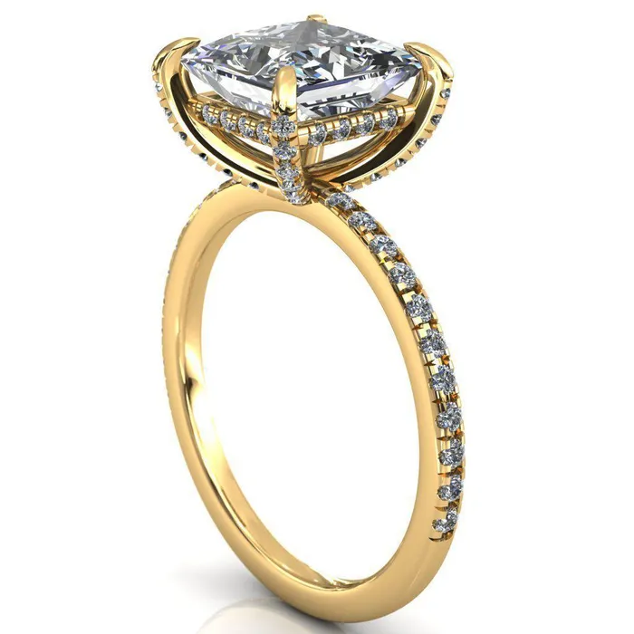 Fire Brilliance Rings Ezili PrincessSquare Moissanite 4 Claw Prong Micro Pave Diamond Sides Engagement Ring