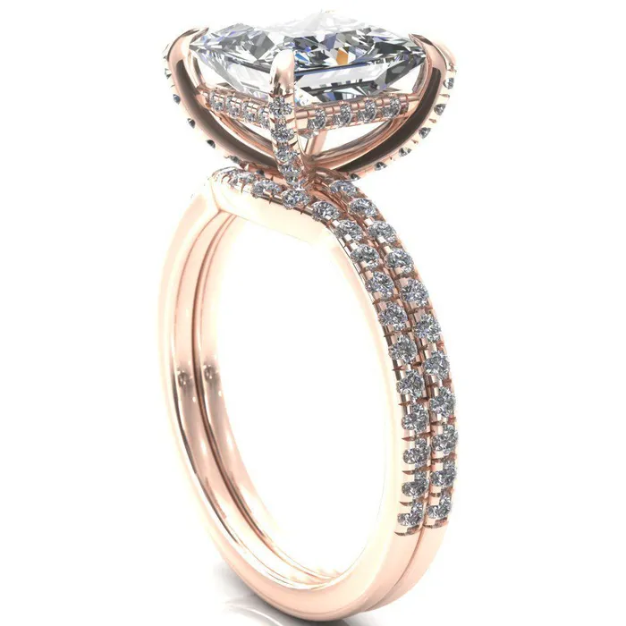 Fire Brilliance Rings Ezili PrincessSquare Moissanite 4 Claw Prong Micro Pave Diamond Sides Engagement Ring