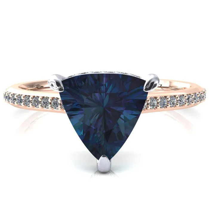 Fire Brilliance Rings Kiki Trillion Alexandrite 3 Prongs Claw Floating Halo 12 Pinpoint Inverted Cathedral Ring
