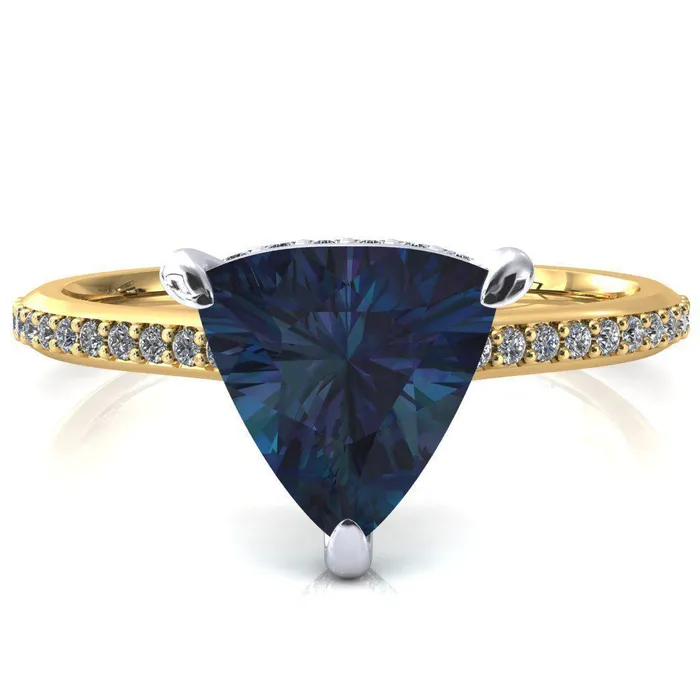 Fire Brilliance Rings Kiki Trillion Alexandrite 3 Prongs Claw Floating Halo 12 Pinpoint Inverted Cathedral Ring