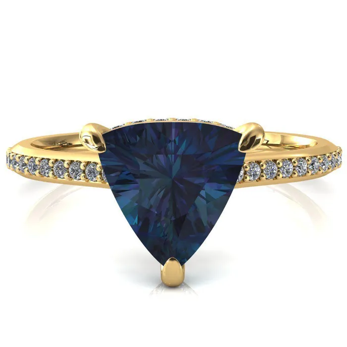 Fire Brilliance Rings Kiki Trillion Alexandrite 3 Prongs Claw Floating Halo 12 Pinpoint Inverted Cathedral Ring