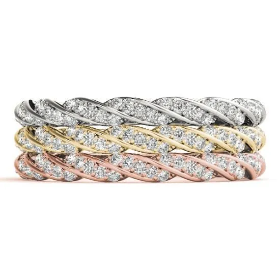 Fire Brilliance Rings Stackables 34 Eternity TriTone Gold Diamond Accent Rope 3Band Set Selectables Fire Brilliance Rings Stackables 34 Eternity TriTone Gold Diamond Accent Rope 3Band Set Selectables