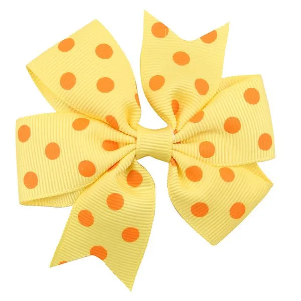 H543 Small Yellow Orange Polka Dot Bow Hair Clip 01 Necklaces