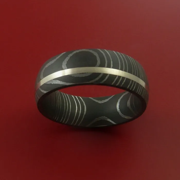 Lashbrook Rings Damascus Steel Ring with Inlay Custom Made Band Lashbrook Rings Damascus Steel Ring with Inlay Custom Made Band