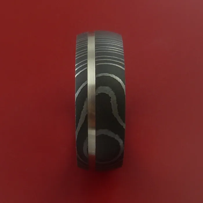 Lashbrook Rings Damascus Steel Ring with Inlay Custom Made Band Lashbrook Rings Damascus Steel Ring with Inlay Custom Made Band