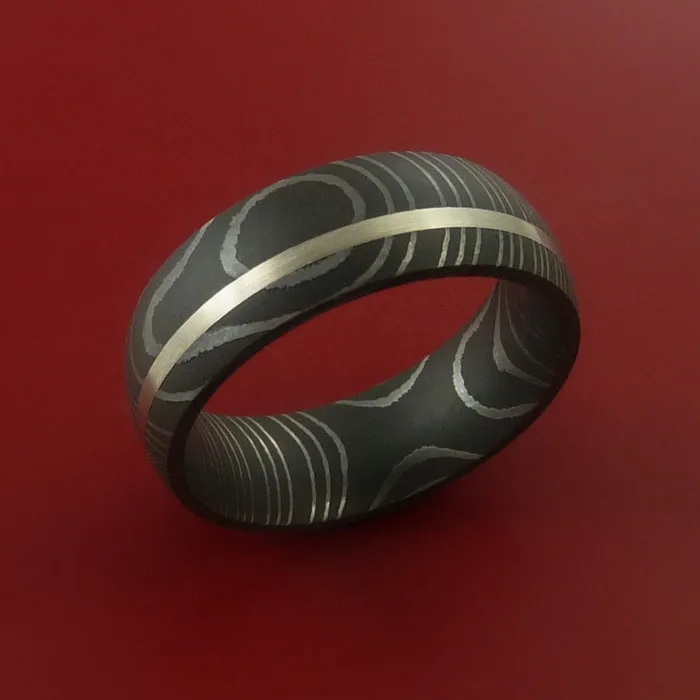 Lashbrook Rings Damascus Steel Ring with Inlay Custom Made Band Lashbrook Rings Damascus Steel Ring with Inlay Custom Made Band