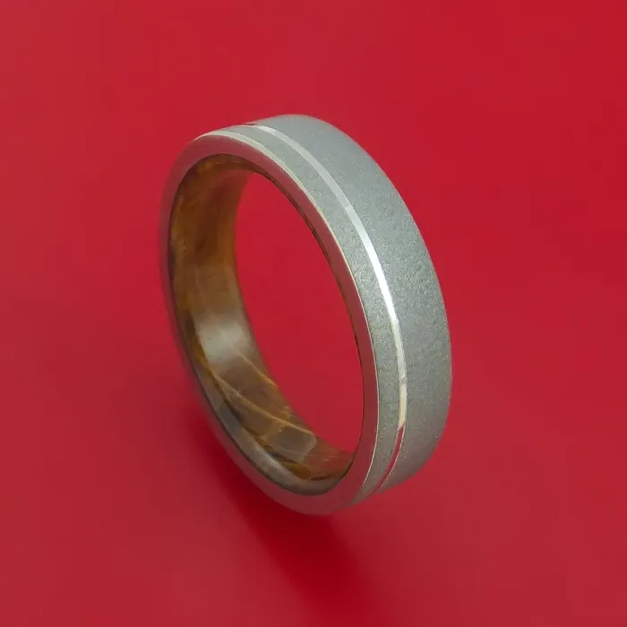 Lashbrook Titanium Ring with Platinum Inlay and Interior Hardwood Sleeve Custom Made Band Rings Lashbrook Titanium Ring with Platinum Inlay and Interior Hardwood Sleeve Custom Made Band Rings