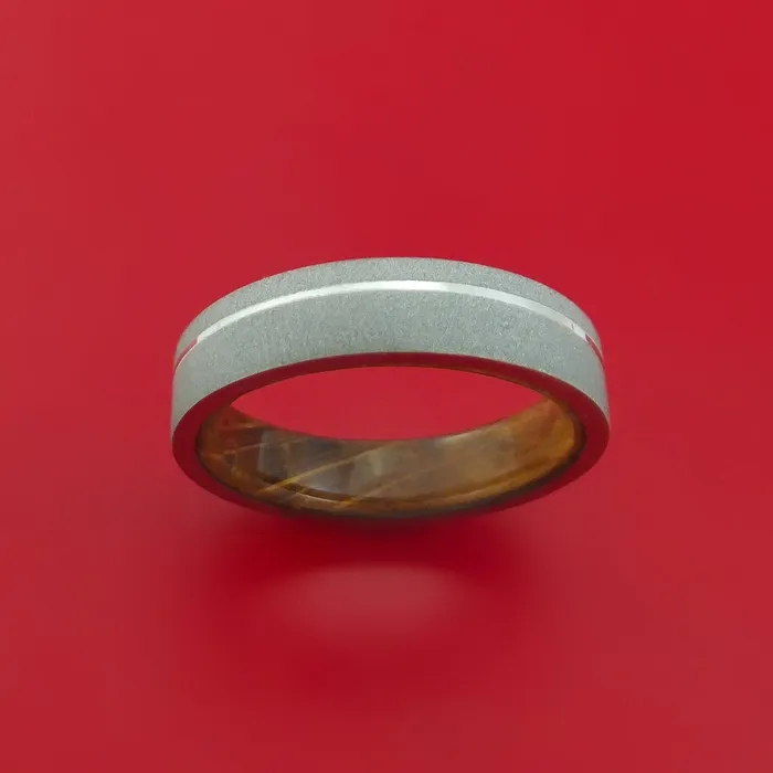Lashbrook Titanium Ring with Platinum Inlay and Interior Hardwood Sleeve Custom Made Band Rings Lashbrook Titanium Ring with Platinum Inlay and Interior Hardwood Sleeve Custom Made Band Rings