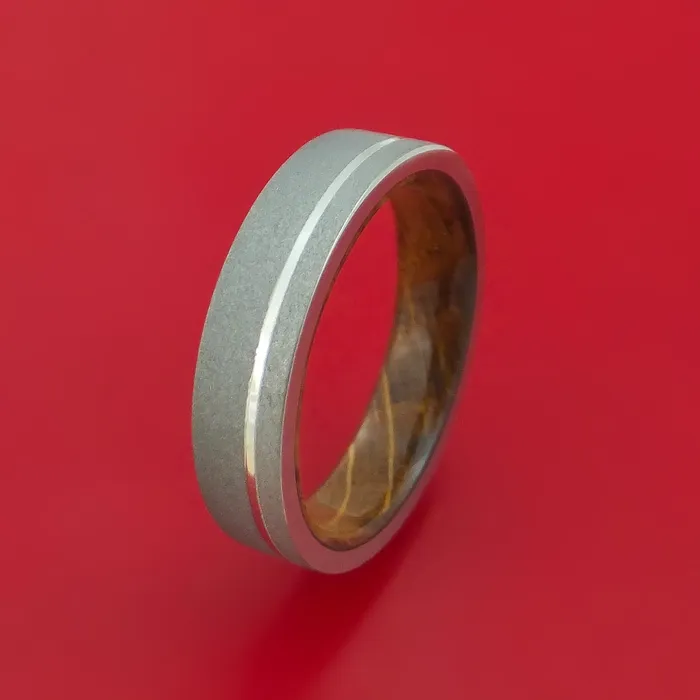 Lashbrook Titanium Ring with Platinum Inlay and Interior Hardwood Sleeve Custom Made Band Rings Lashbrook Titanium Ring with Platinum Inlay and Interior Hardwood Sleeve Custom Made Band Rings