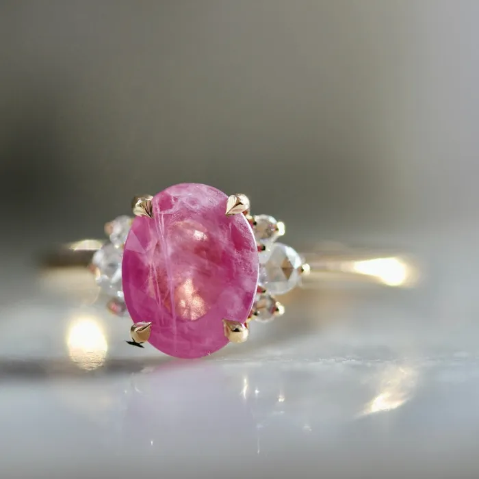 Made By Gem Breakfast Rings 204 Carat Mirella Pink Oval Cut Opalescent Sapphire Ring