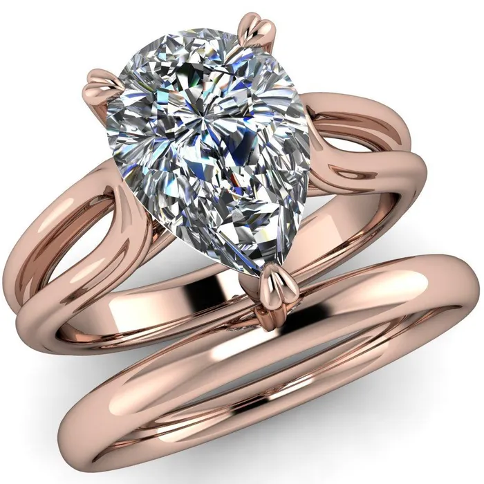 Martha Pear Center Stone 4 Prong Split Shank Engagement Ring Fire Brilliance Rings