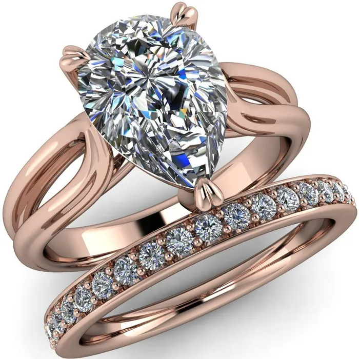 Martha Pear Center Stone 4 Prong Split Shank Engagement Ring Fire Brilliance Rings