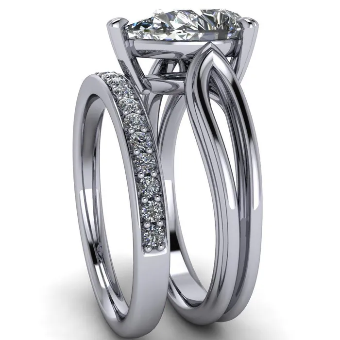 Martha Pear Center Stone 4 Prong Split Shank Engagement Ring Fire Brilliance Rings