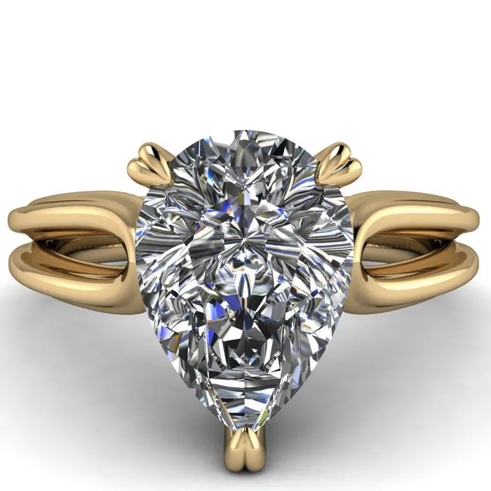 Martha Pear Center Stone 4 Prong Split Shank Engagement Ring Fire Brilliance Rings