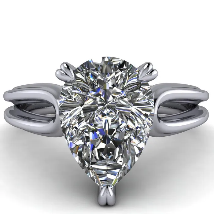 Martha Pear Center Stone 4 Prong Split Shank Engagement Ring Fire Brilliance Rings